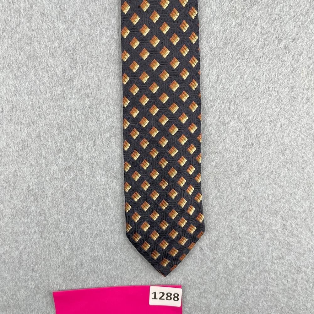 Ermenegildo Zegna Neck Tie Silk Made In Italy Black Brown Geometric